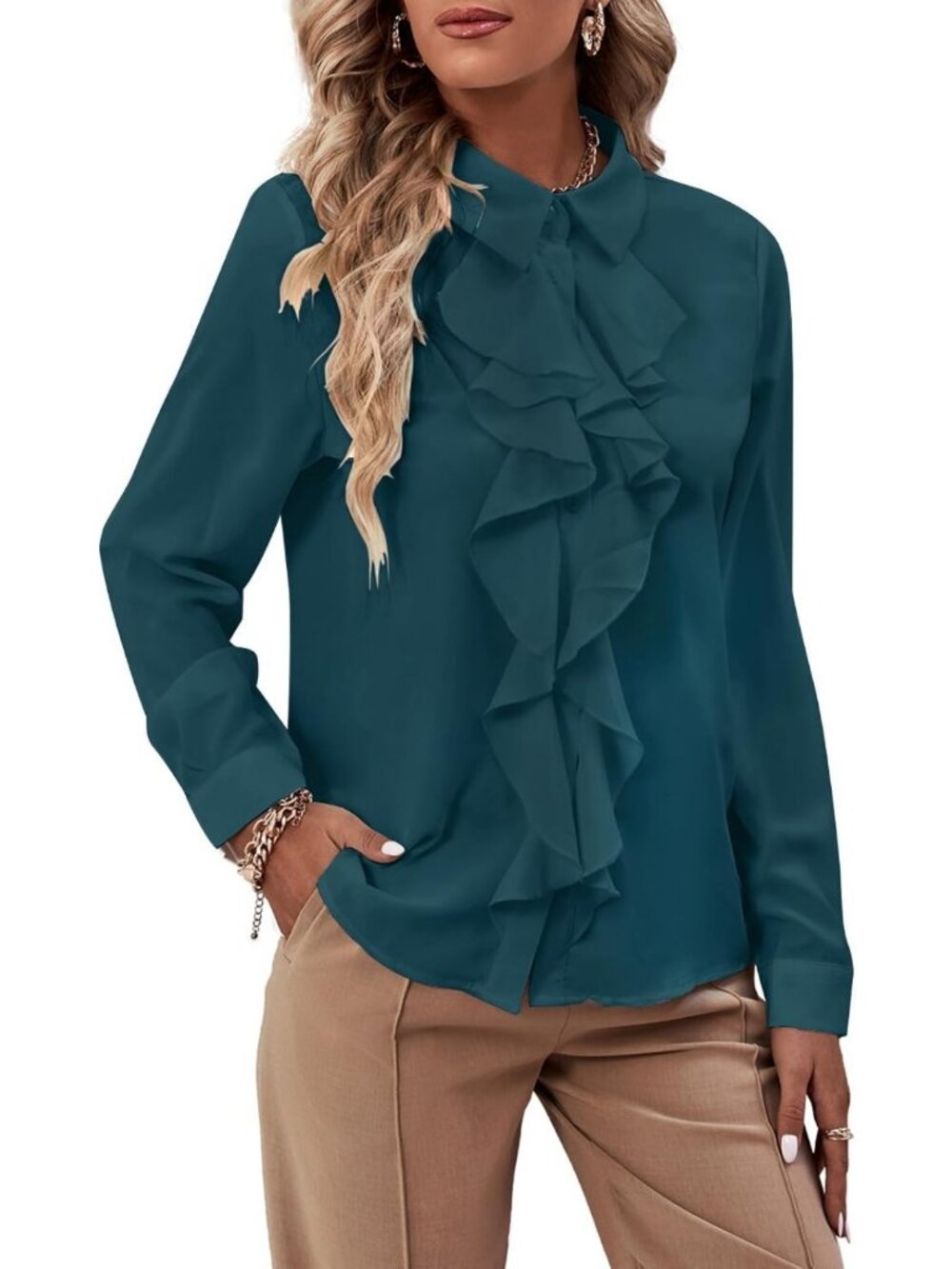 Elegant Ruffle Front Blouse for Women | Stylish & Chic Top for Any Occasion